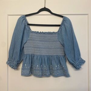American Eagle Outfitters Light Blue Smocked Blouse